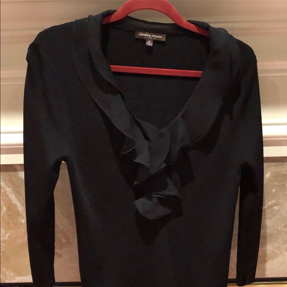 Adrienne Vittadini, Black,Knit Ruffed Top